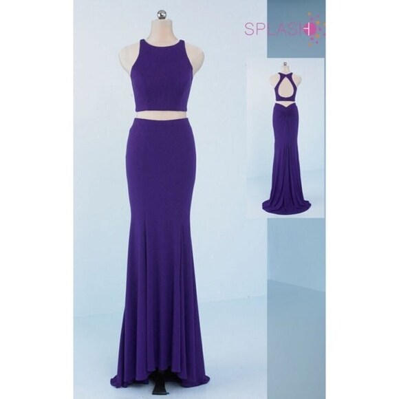 Splash Prom Two Piece Glitter Jersey Dress X002 Purple - Picture 1 of 5